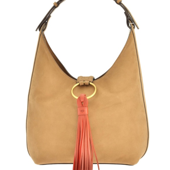 Tory Burch Tan Hobo Bag with Coral Tassel - Picture 2 of 13